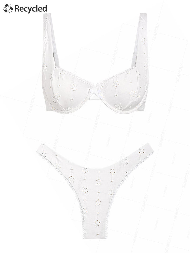 Seamolly Recycled Fabric Eyelet Jacquard Lace Bowknot Underwire Bikini Set