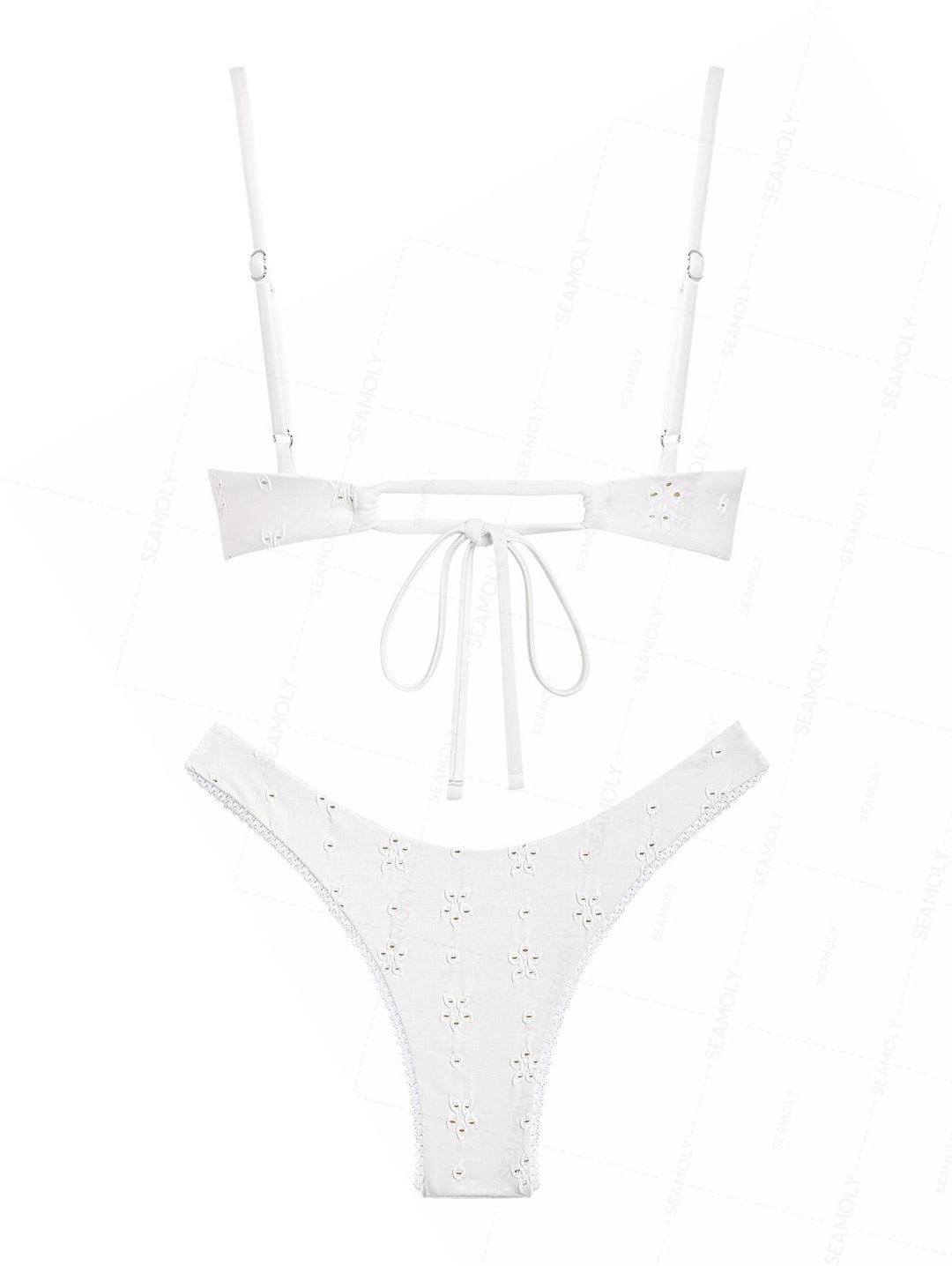Seamolly Recycled Fabric Eyelet Jacquard Lace Bowknot Underwire Bikini Set