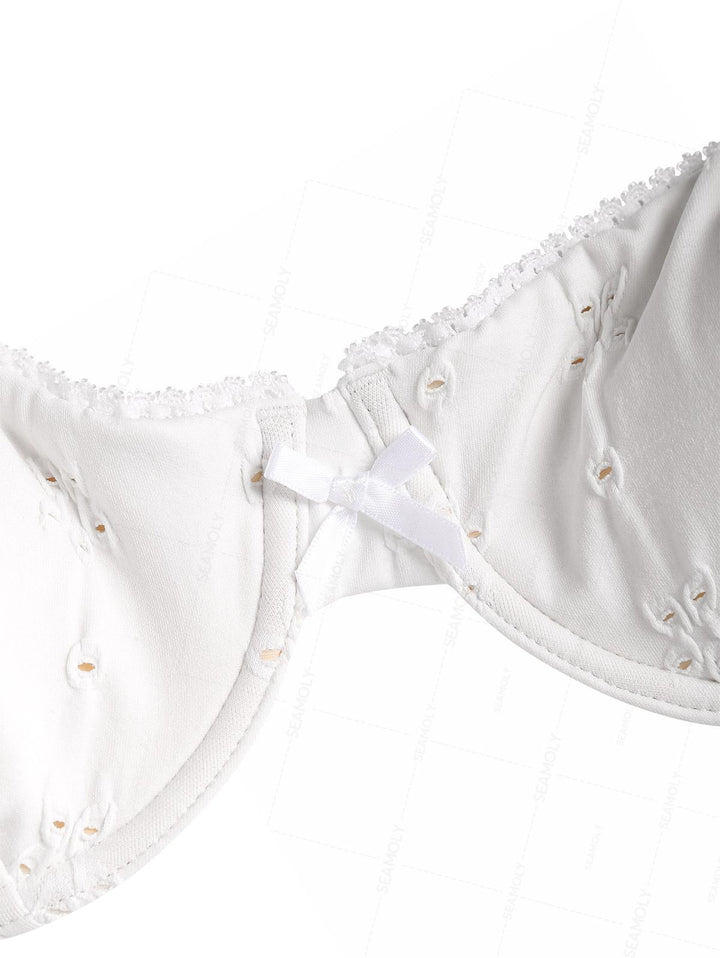 Seamolly Recycled Fabric Eyelet Jacquard Lace Bowknot Underwire Bikini Set