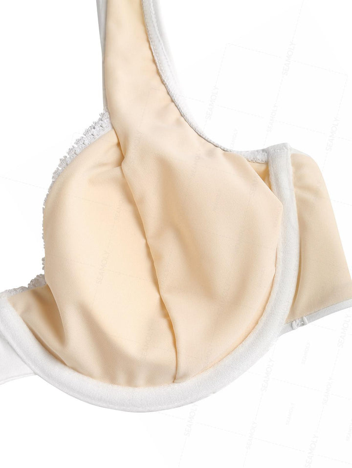 Seamolly Recycled Fabric Eyelet Jacquard Lace Bowknot Underwire Bikini Set