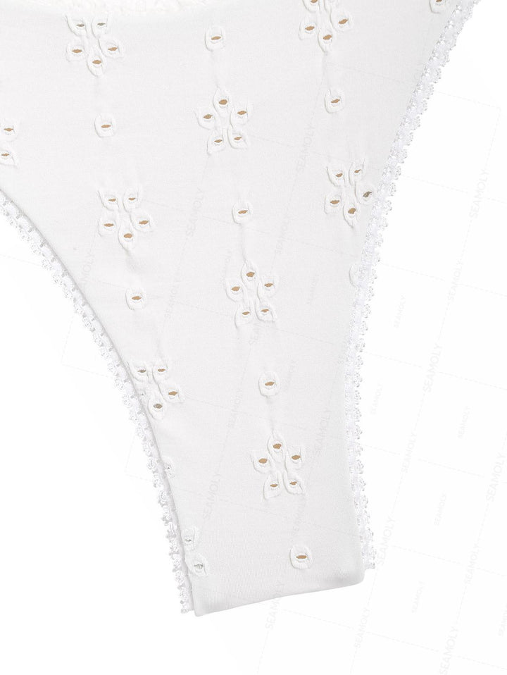 Seamolly Recycled Fabric Eyelet Jacquard Lace Bowknot Underwire Bikini Set