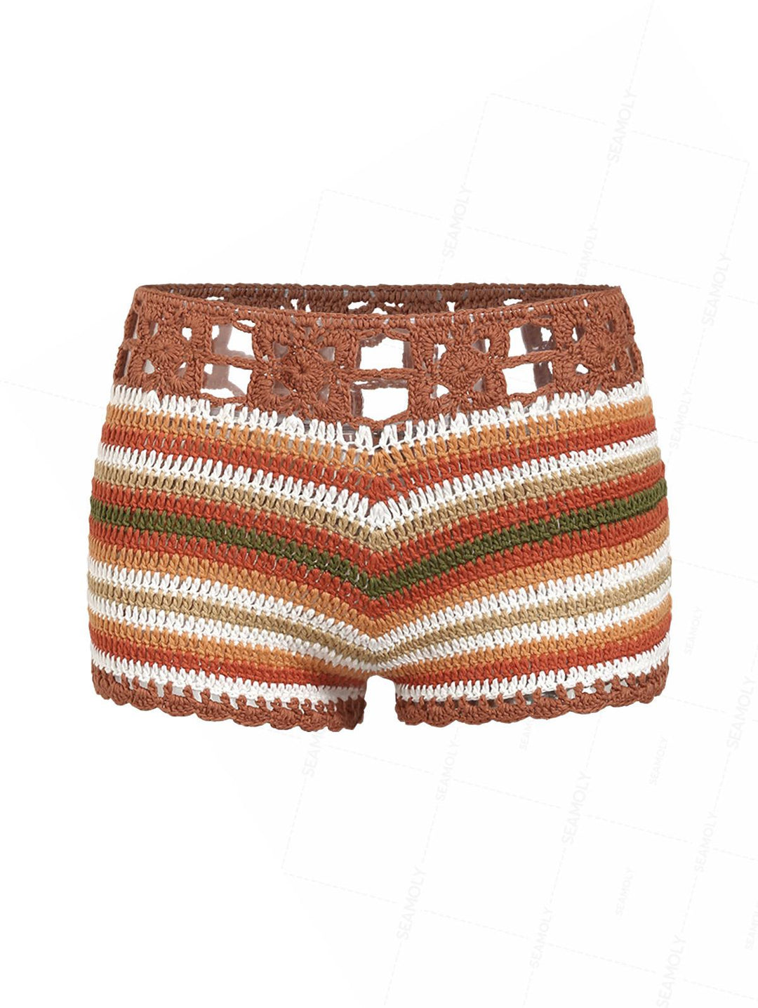 Crochet Striped Low Rise Beach Cover Up Micro Mini Shorts