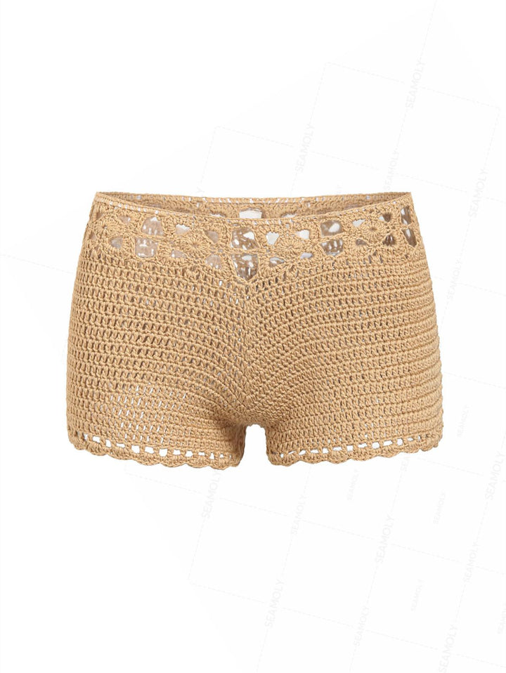 Crochet Knit Low Rise Beach Cover Up Micro Mini Shorts