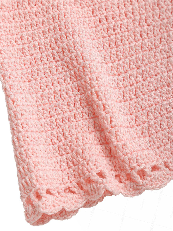 Crochet Knit Low Rise Beach Cover Up Micro Mini Shorts