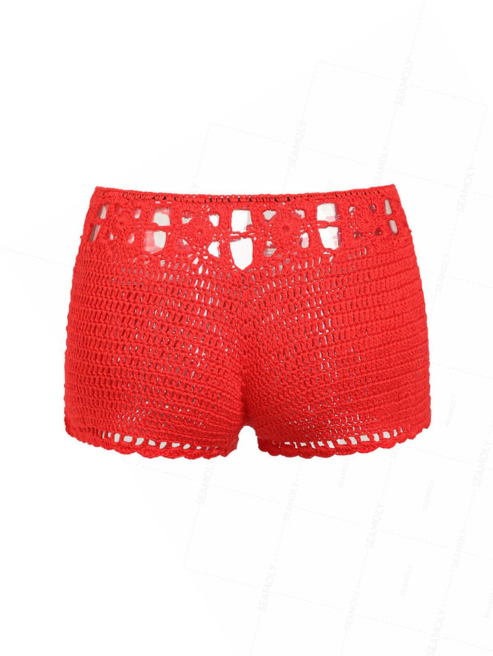 Crochet Knit Low Rise Beach Cover Up Micro Mini Shorts