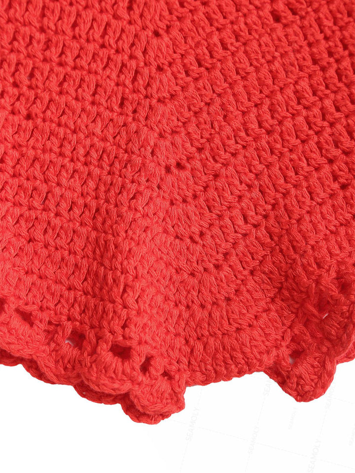 Crochet Knit Low Rise Beach Cover Up Micro Mini Shorts