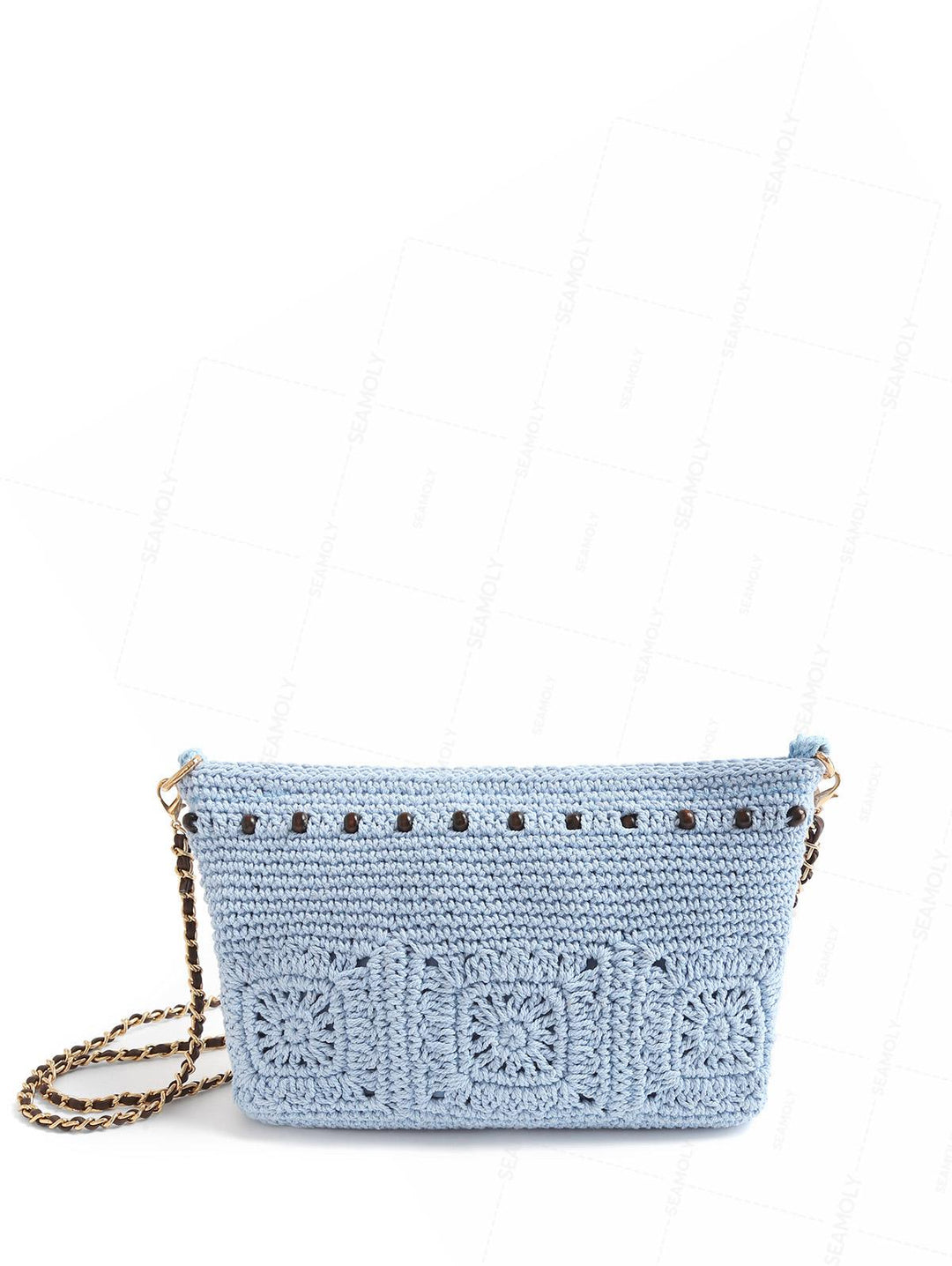 Granny Square Crochet Beading Zipper Shoulder Crossbody Bag