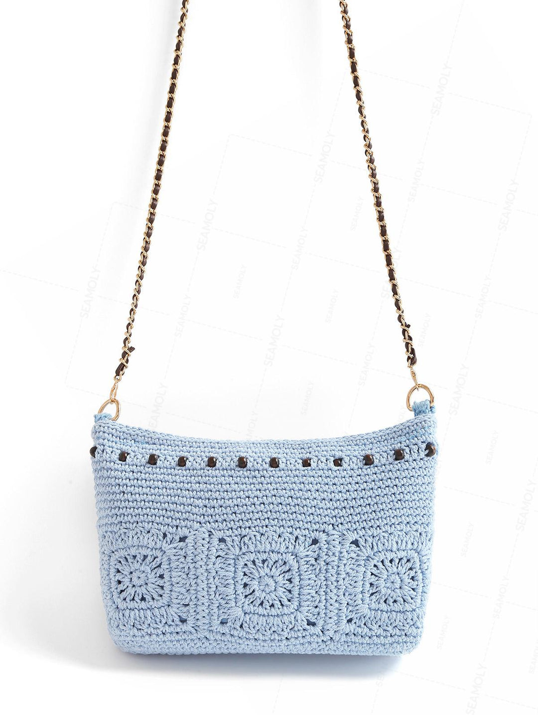Granny Square Crochet Beading Zipper Shoulder Crossbody Bag