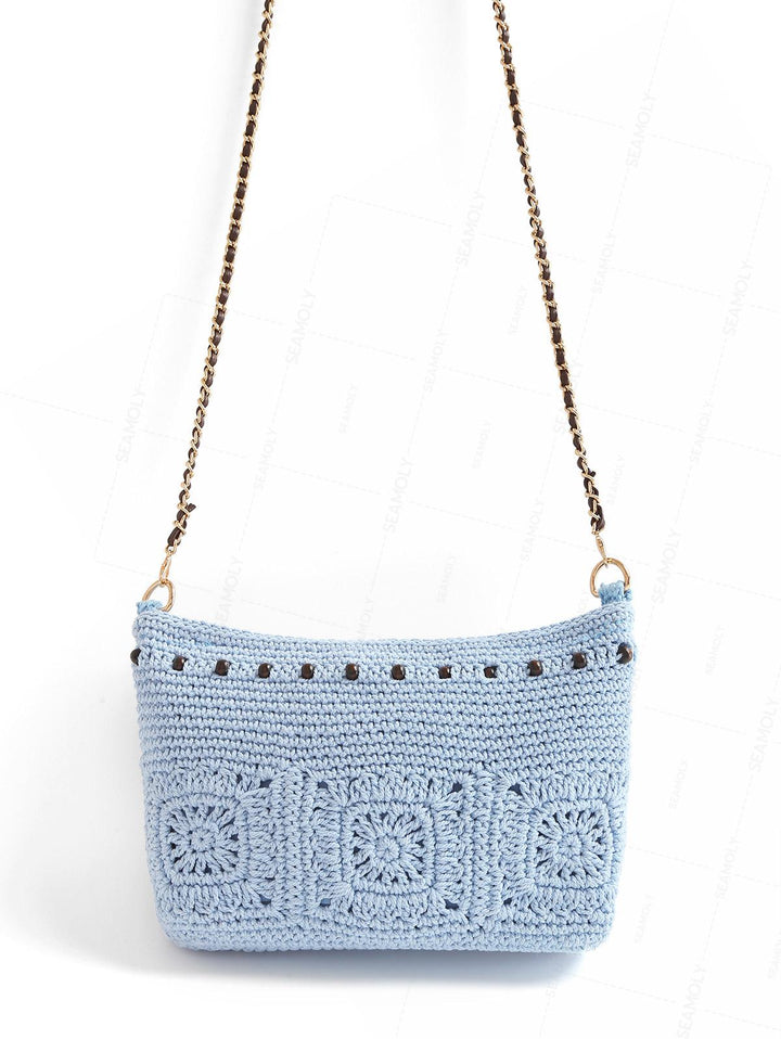 Granny Square Crochet Beading Zipper Shoulder Crossbody Bag