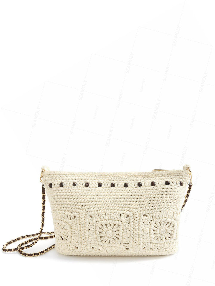 Granny Square Crochet Beading Zipper Shoulder Crossbody Bag
