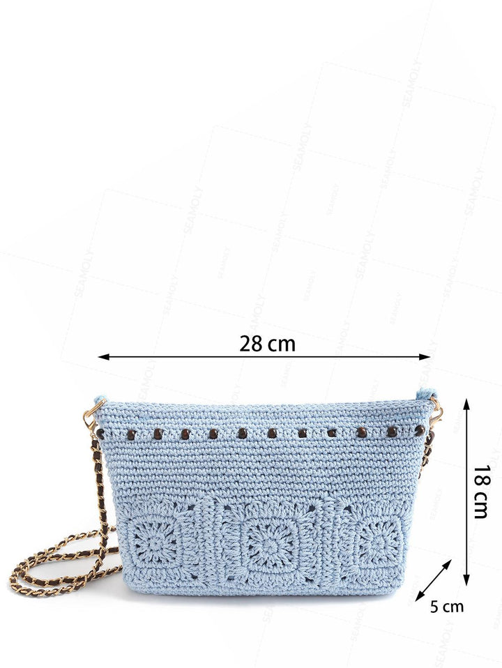 Granny Square Crochet Beading Zipper Shoulder Crossbody Bag