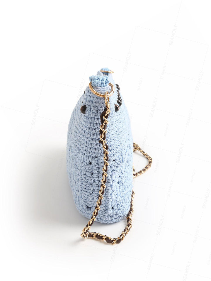 Granny Square Crochet Beading Zipper Shoulder Crossbody Bag