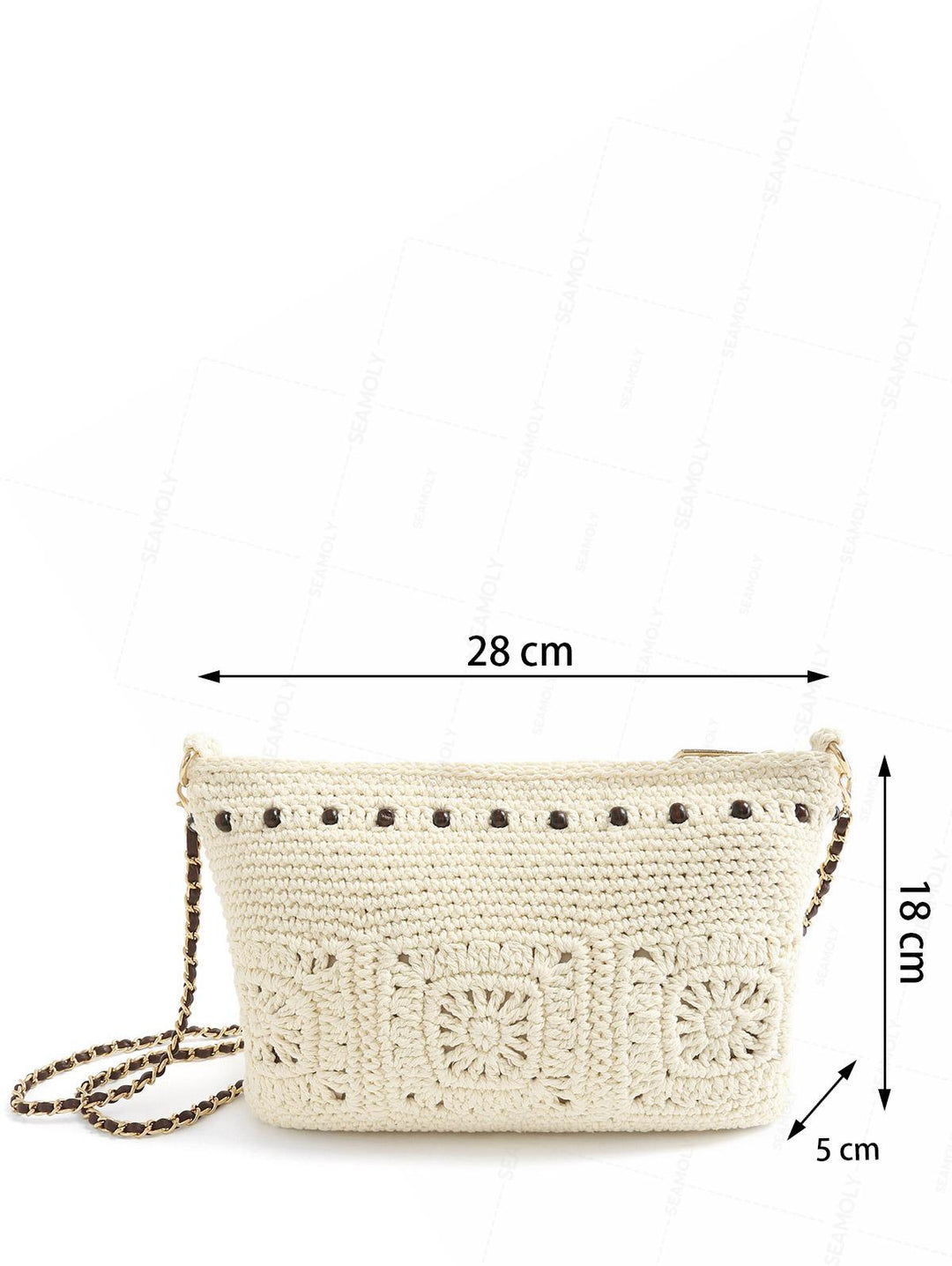 Granny Square Crochet Beading Zipper Shoulder Crossbody Bag