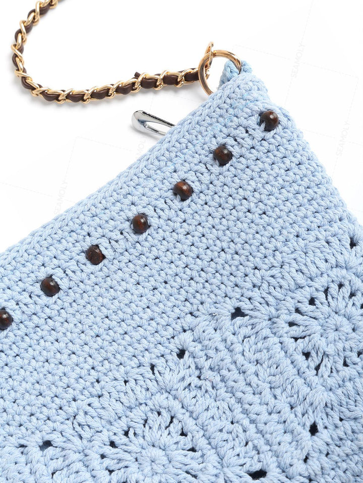 Granny Square Crochet Beading Zipper Shoulder Crossbody Bag