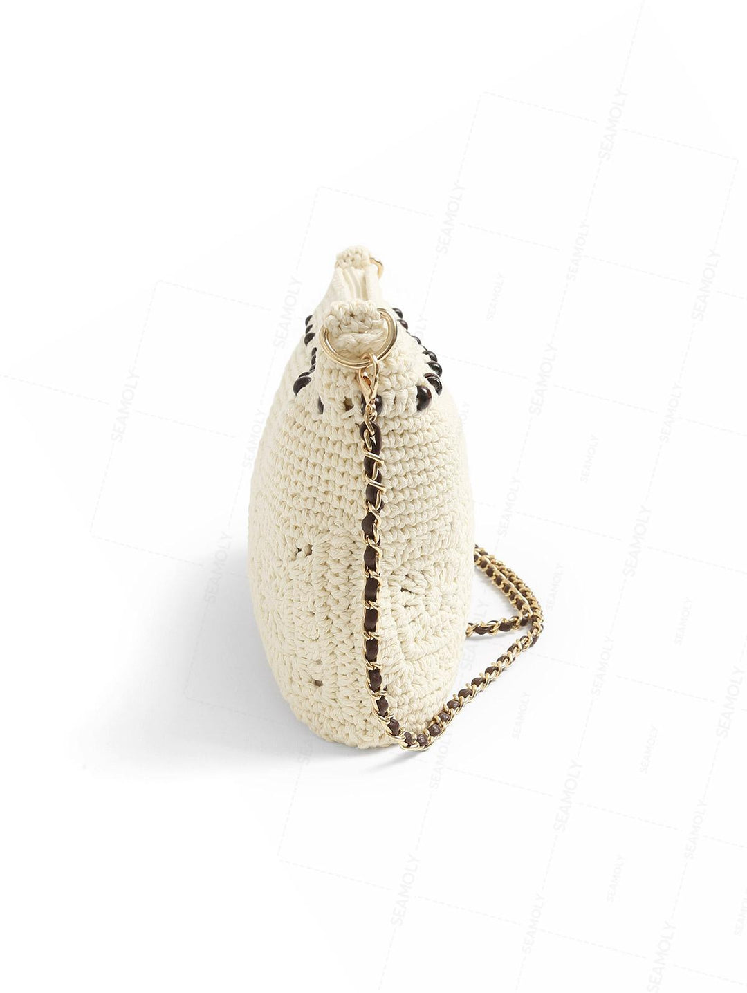 Granny Square Crochet Beading Zipper Shoulder Crossbody Bag