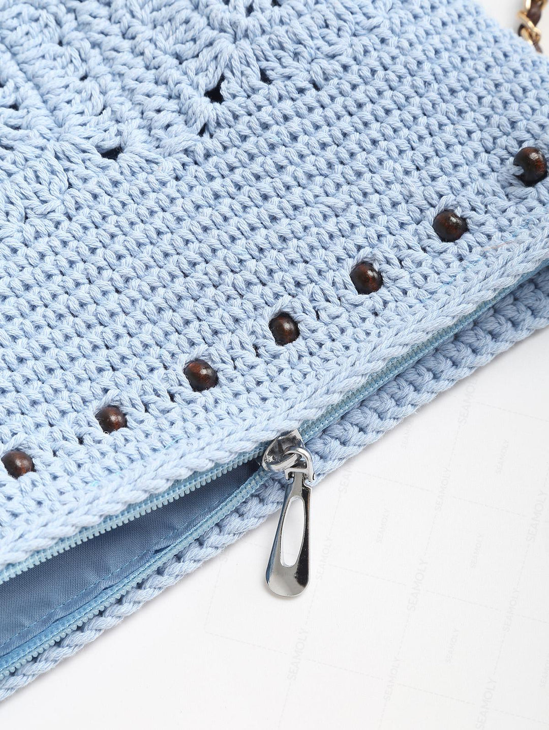 Granny Square Crochet Beading Zipper Shoulder Crossbody Bag