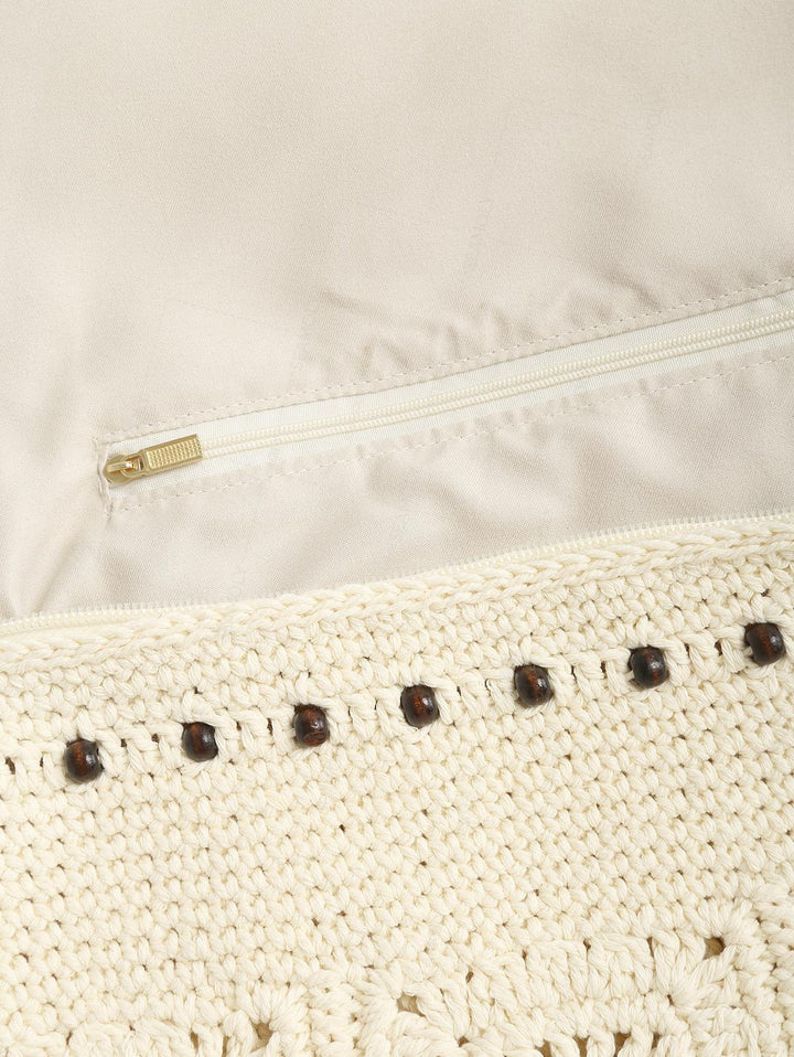 Granny Square Crochet Beading Zipper Shoulder Crossbody Bag