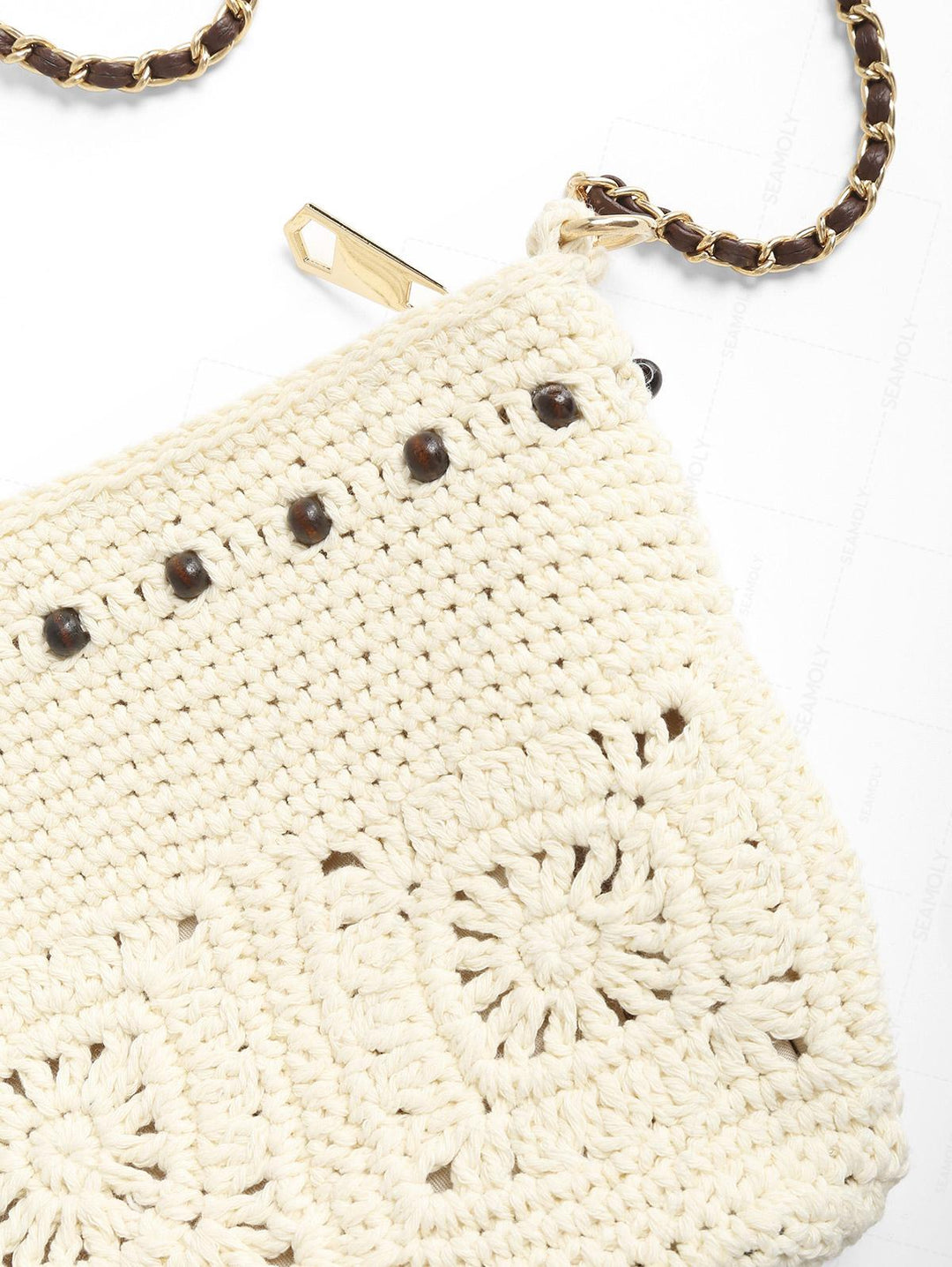Granny Square Crochet Beading Zipper Shoulder Crossbody Bag