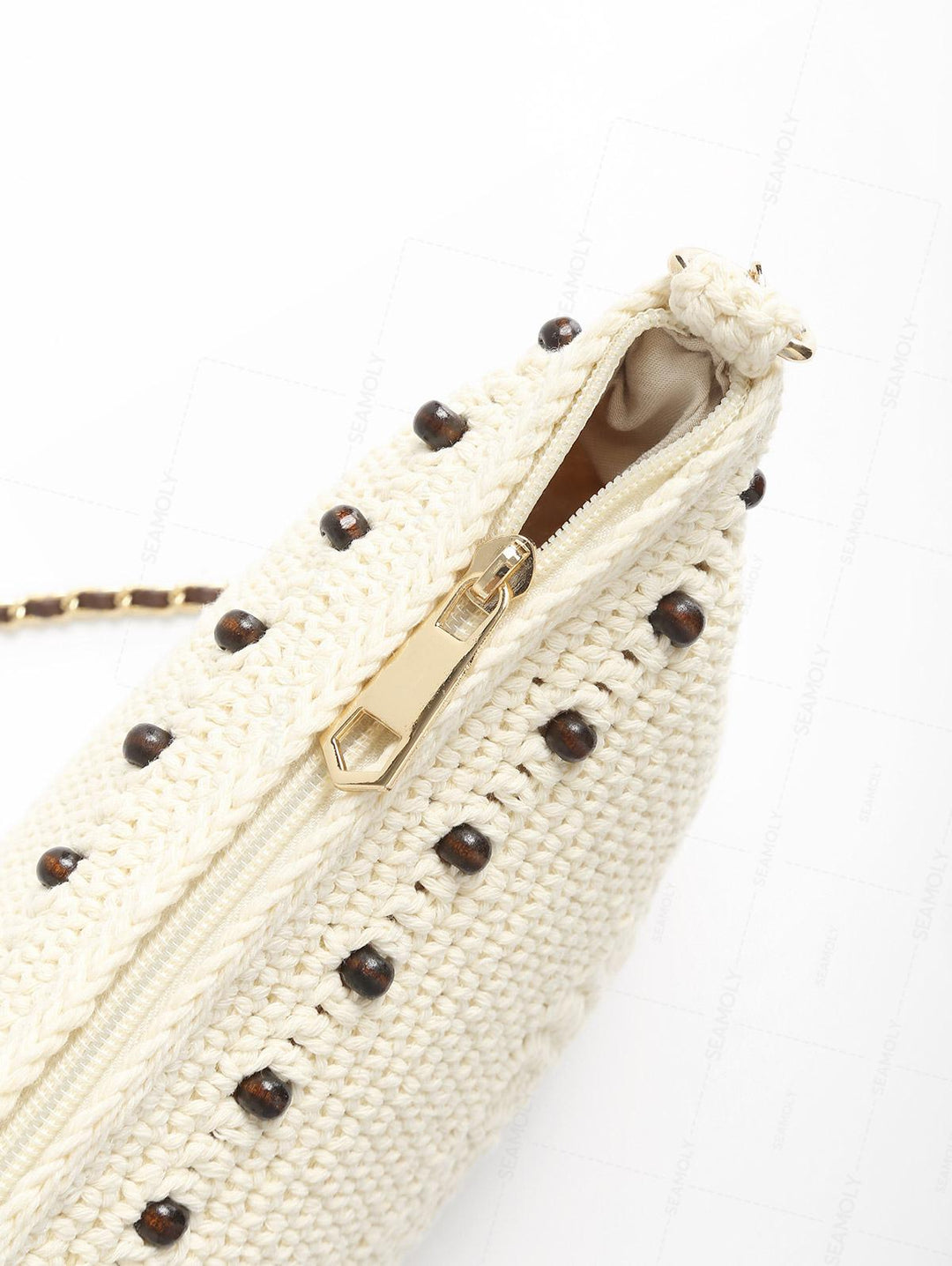 Granny Square Crochet Beading Zipper Shoulder Crossbody Bag