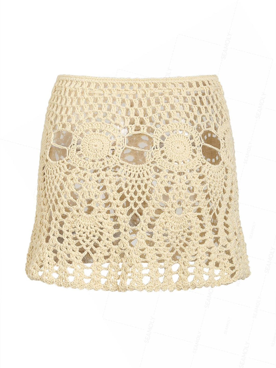 Crochet Openwork Beading Tassel Beach Cover Up Skirt