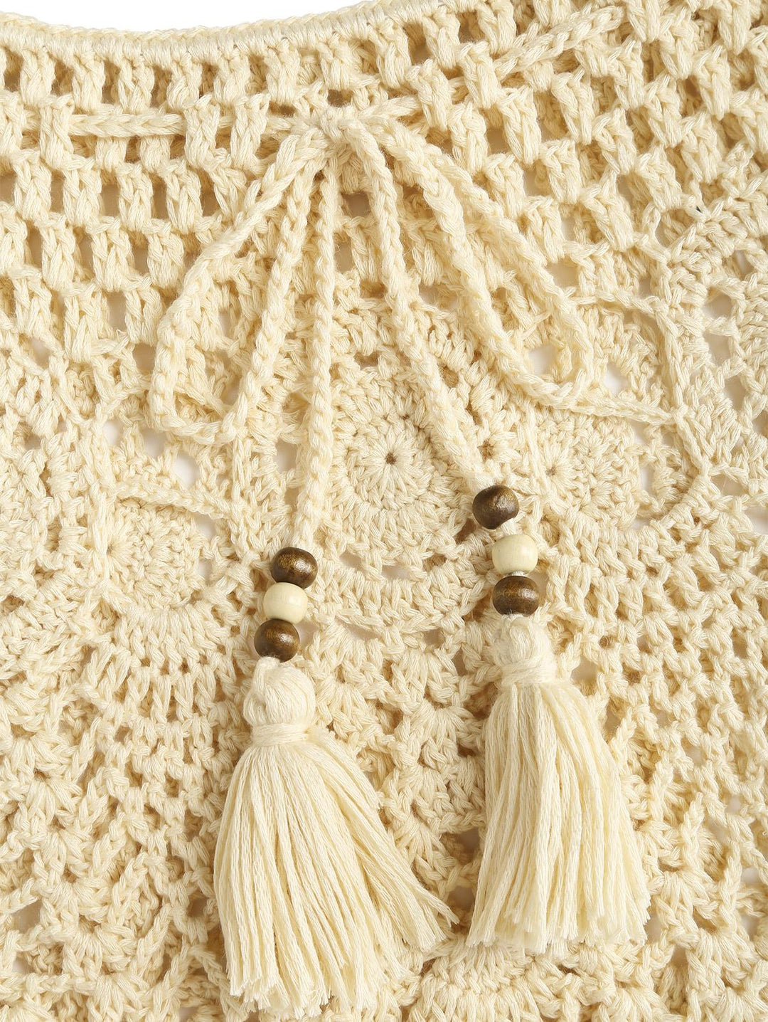 Crochet Openwork Beading Tassel Beach Cover Up Skirt