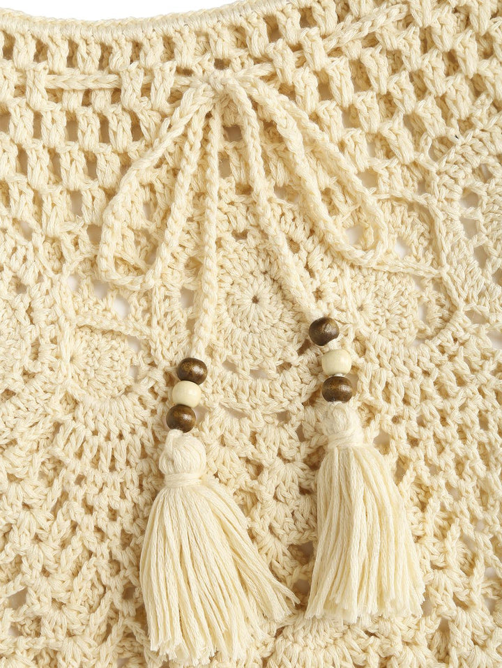 Crochet Openwork Beading Tassel Beach Cover Up Skirt