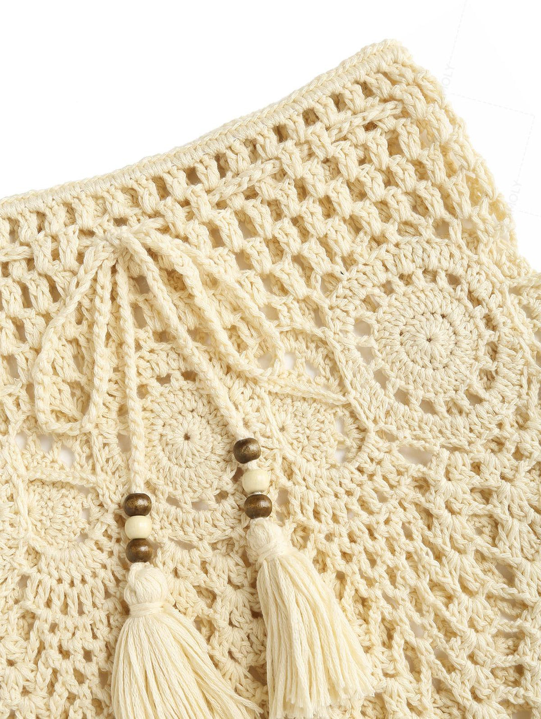 Crochet Openwork Beading Tassel Beach Cover Up Skirt