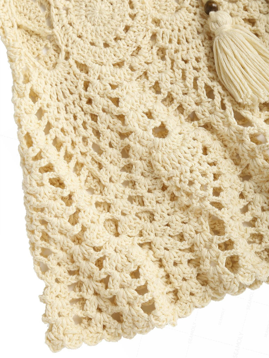 Crochet Openwork Beading Tassel Beach Cover Up Skirt