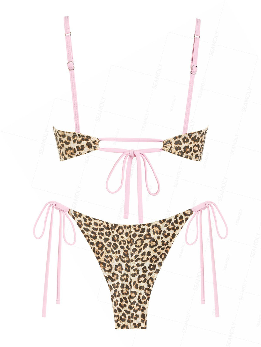 Seamolly Leopard Print Ruched Bralette Top & Cheeky Brazilian Bottom Bikini Set