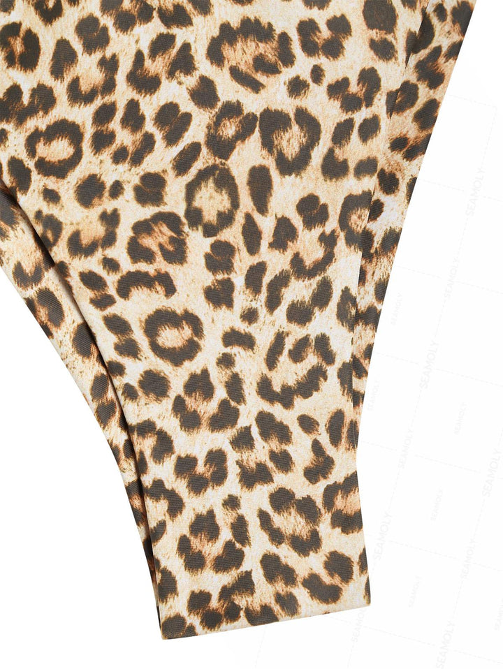 Seamolly Leopard Print Ruched Bralette Top & Cheeky Brazilian Bottom Bikini Set