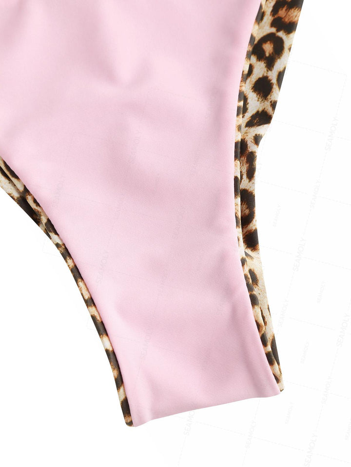 Seamolly Leopard Print Ruched Bralette Top & Cheeky Brazilian Bottom Bikini Set