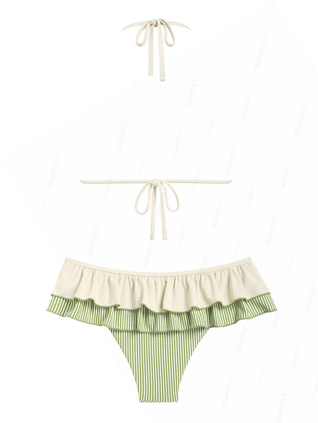 Seamolly Striped Contrast Binding Layered Ruffles Skirtini Bikini Set