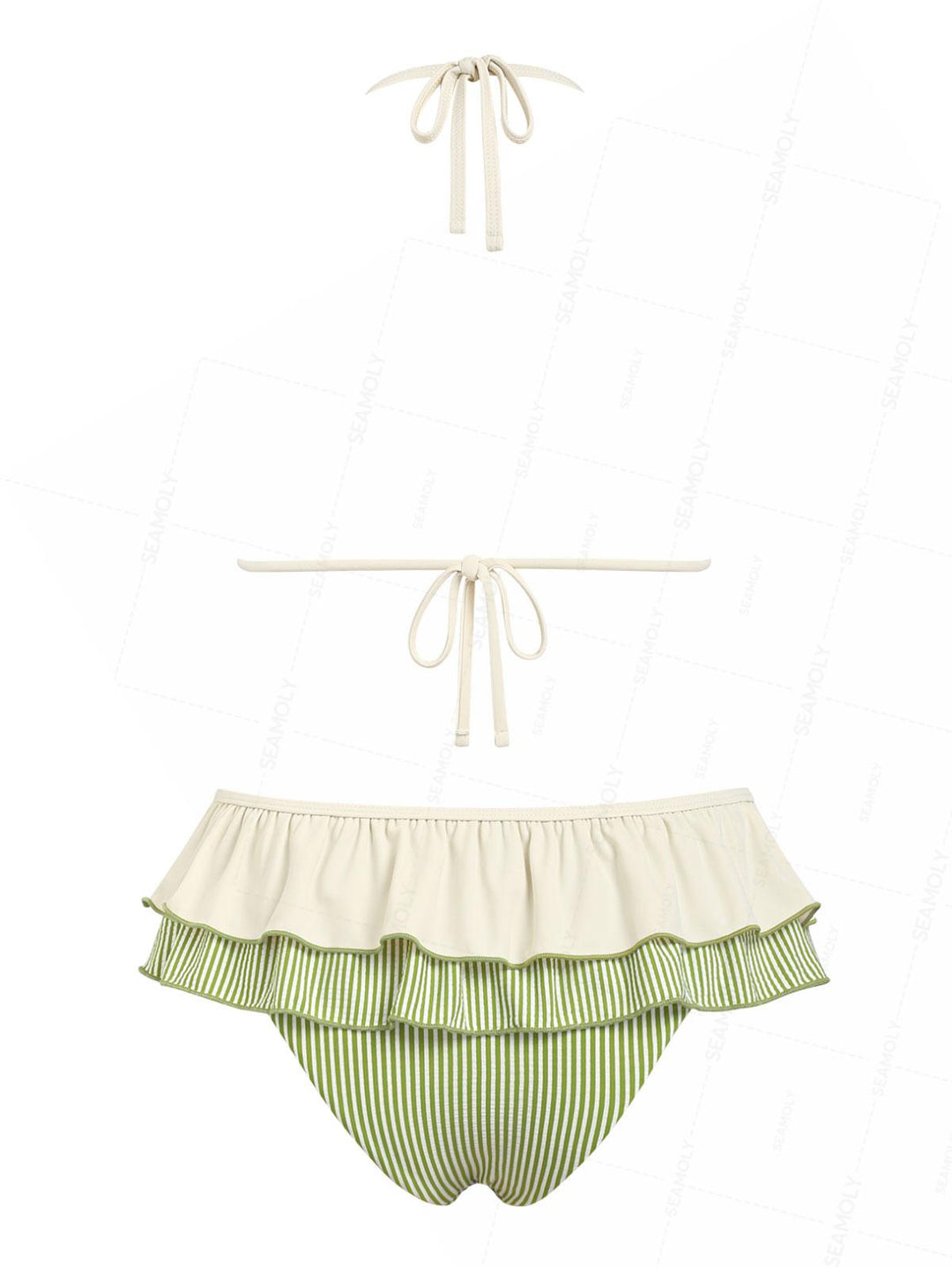 Seamolly Striped Contrast Binding Layered Ruffles Skirtini Bikini Set