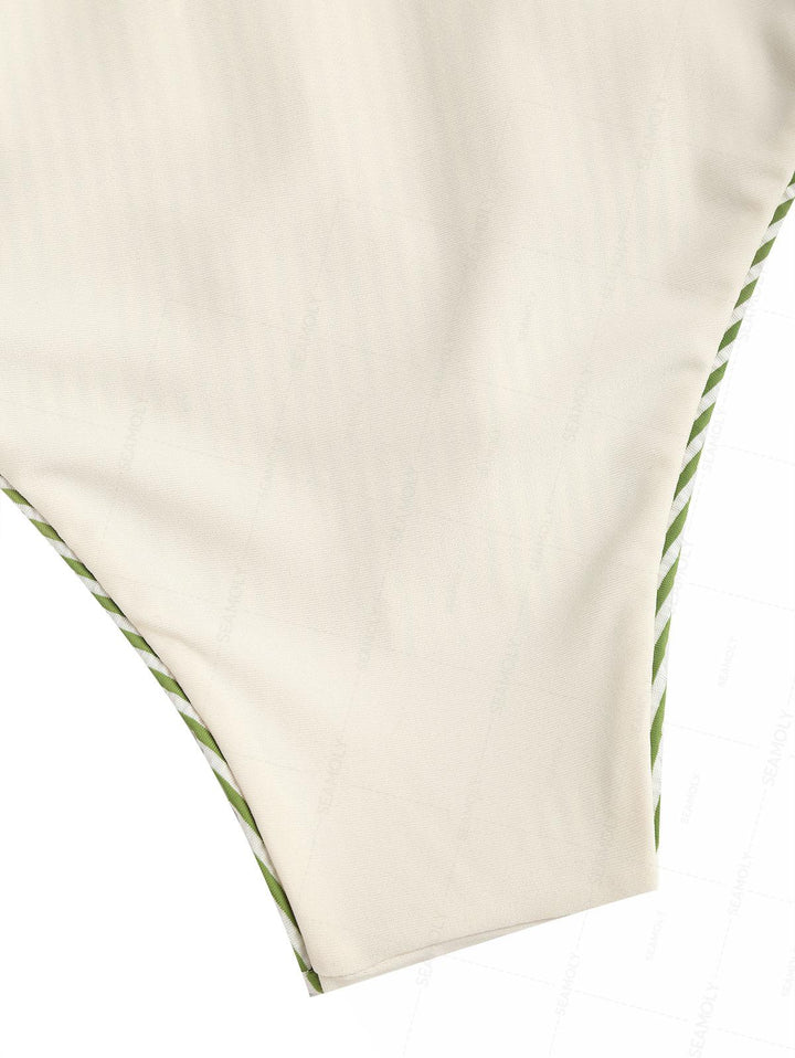 Seamolly Striped Contrast Binding Layered Ruffles Skirtini Bikini Set
