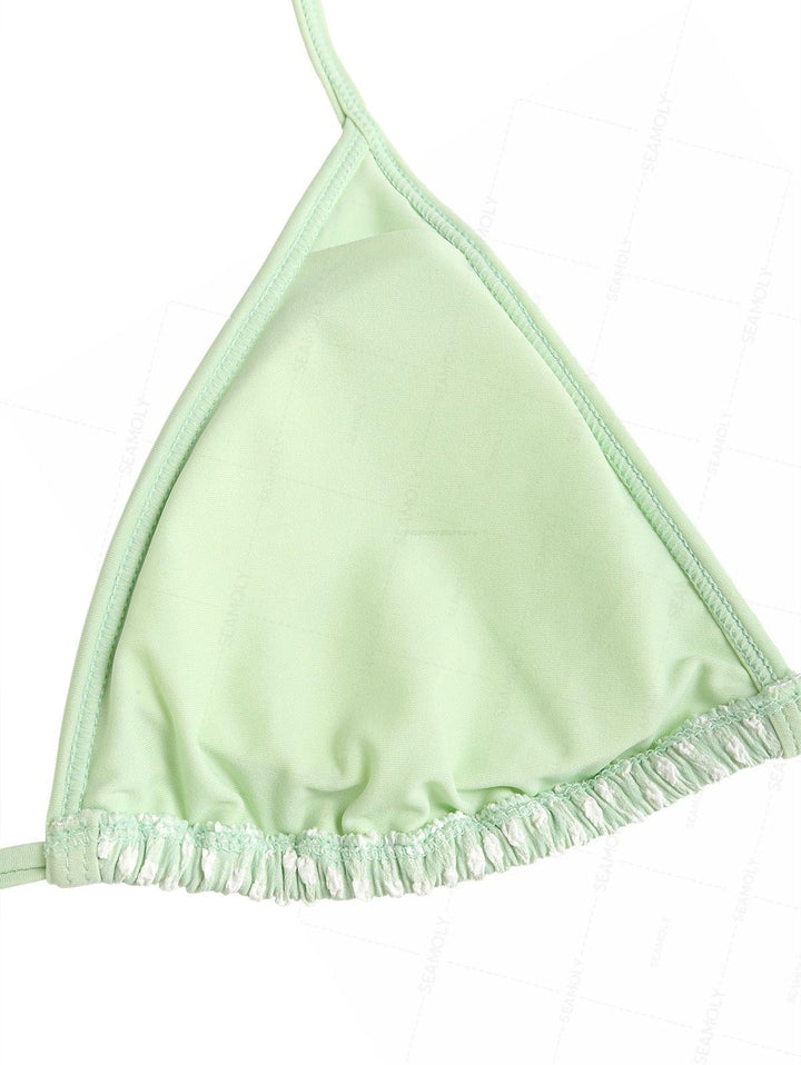 Seamolly Textured Contrast Binding Smocked Peplum Skirtini Bikini Set