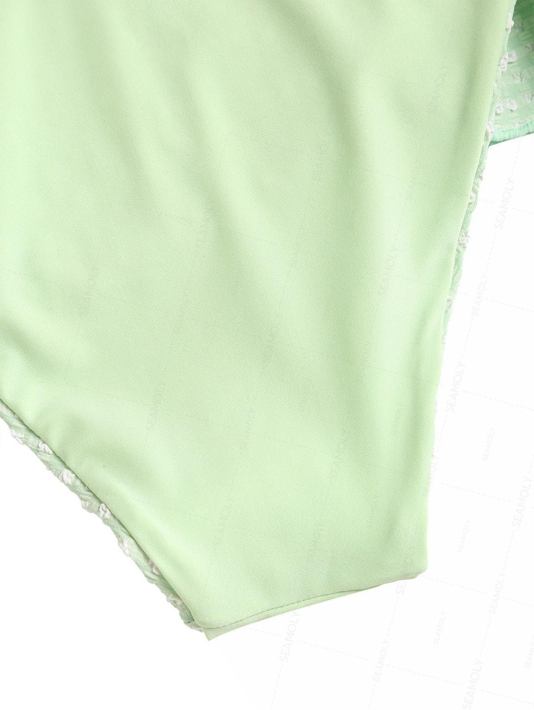 Seamolly Textured Contrast Binding Smocked Peplum Skirtini Bikini Set