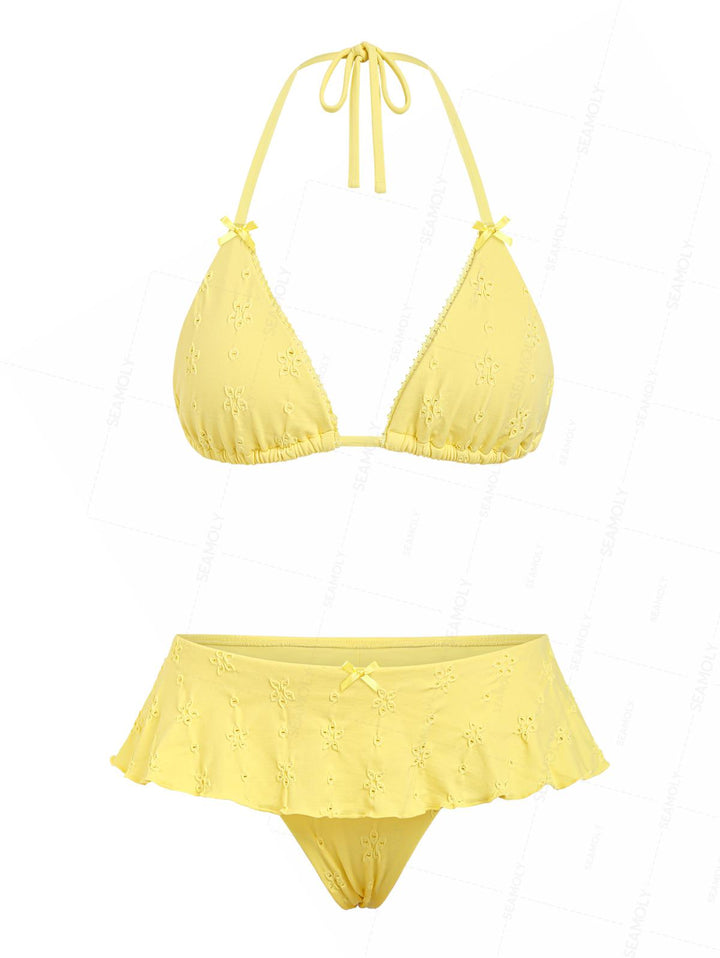 Seamolly Recycled Fabric Eyelet Jacquard Triangle Skirtini Bikini Set