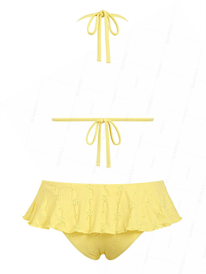Seamolly Recycled Fabric Eyelet Jacquard Triangle Skirtini Bikini Set