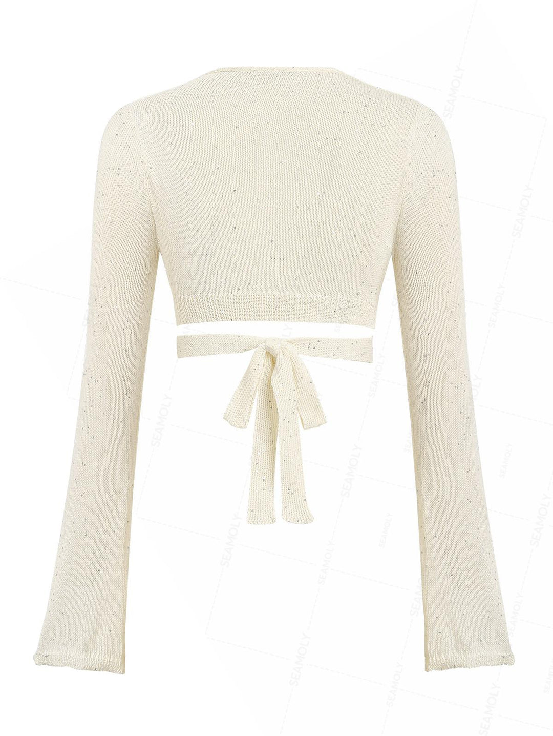 Multiway Tie Sequins Long Sleeves Knit Beach Crop Cover Up Top