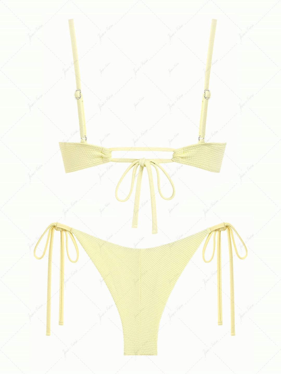 Light Yellow Textured Knit Fabric Underwire Top & Cheeky Brazilian Bottom Bikini Set