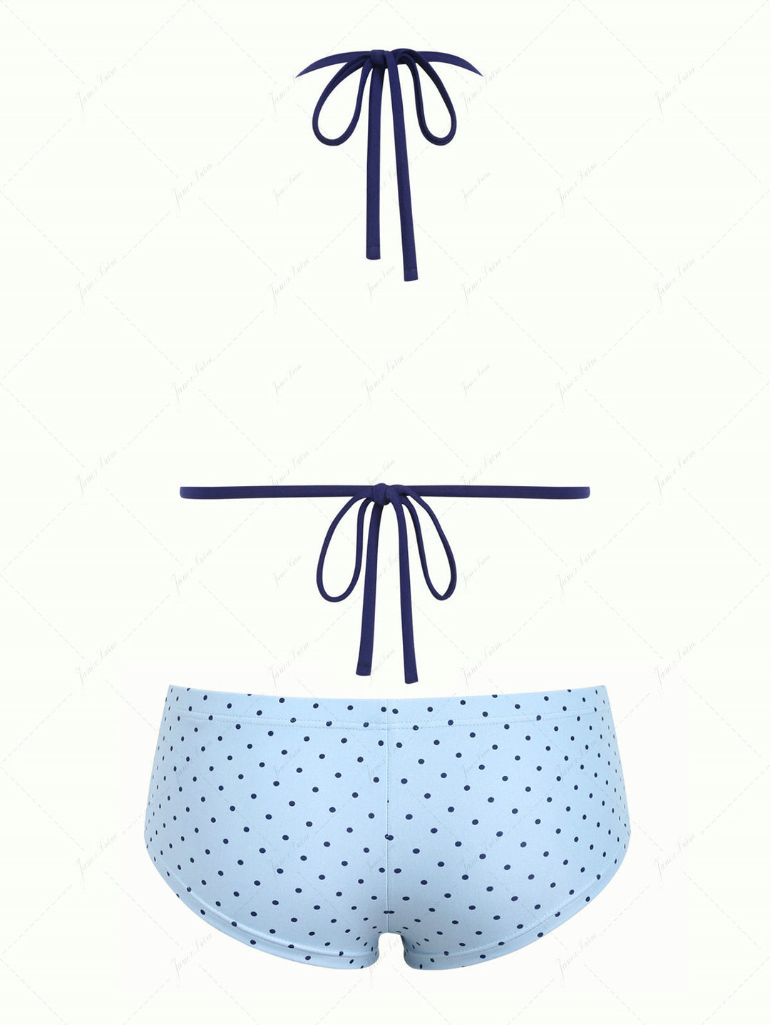 Light Blue Polka Dot Lace Bowknot Triangle Cheeky Boyshorts Bikini Set