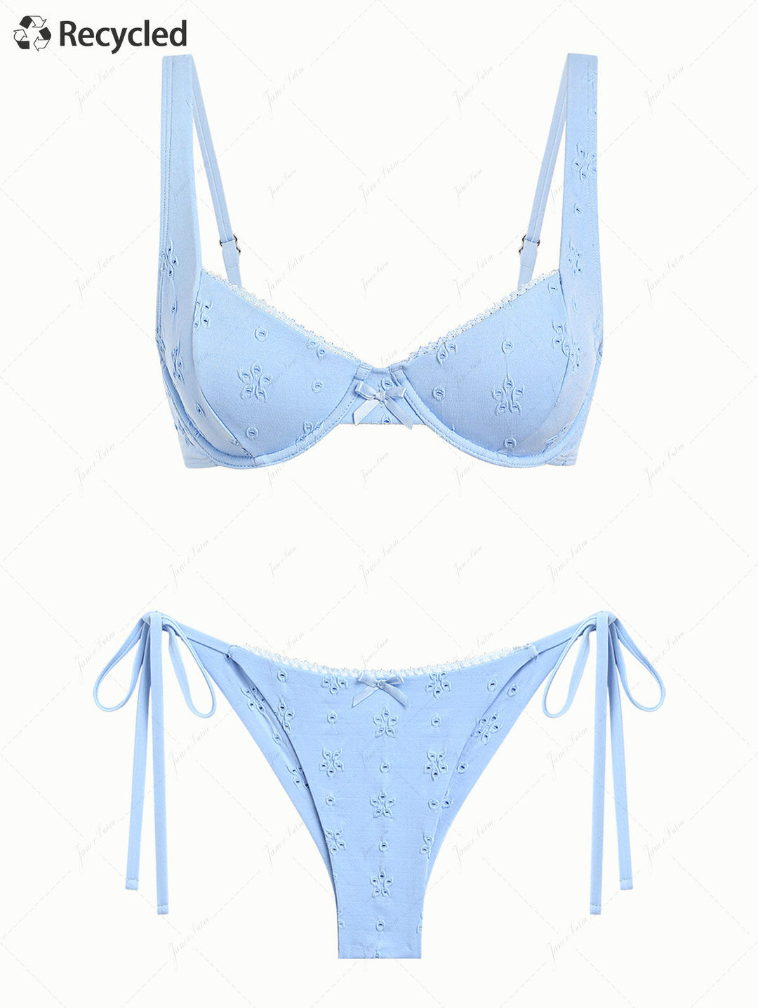 Light Blue Recycled Fabric Jacquard Underwire Top & Cheeky Brazilian Bottom Bikini Set