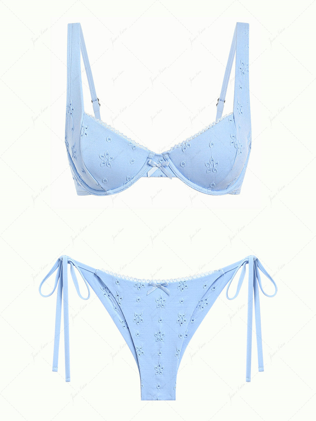 Light Blue Recycled Fabric Jacquard Underwire Top & Cheeky Brazilian Bottom Bikini Set