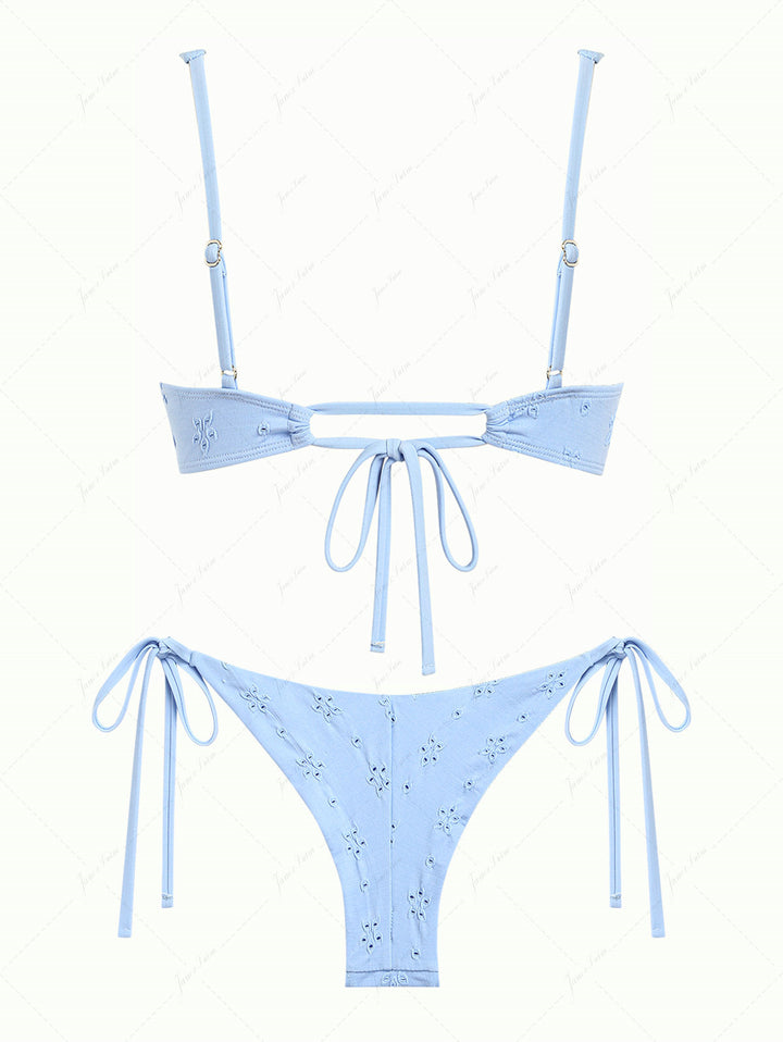 Light Blue Recycled Fabric Jacquard Underwire Top & Cheeky Brazilian Bottom Bikini Set