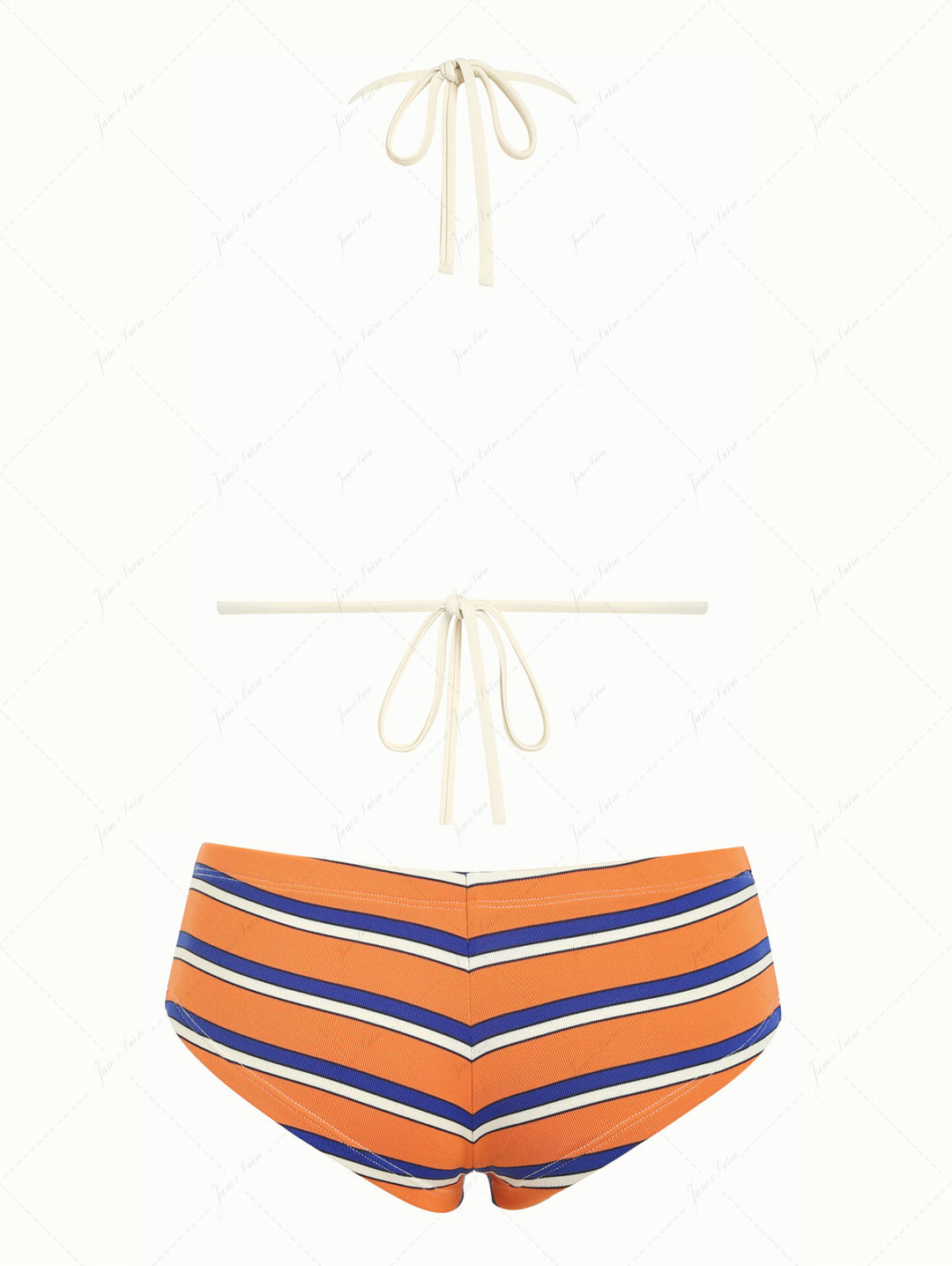 Orange Striped Bowknot Halter Triangle Cheeky Boyshorts Bikini Set