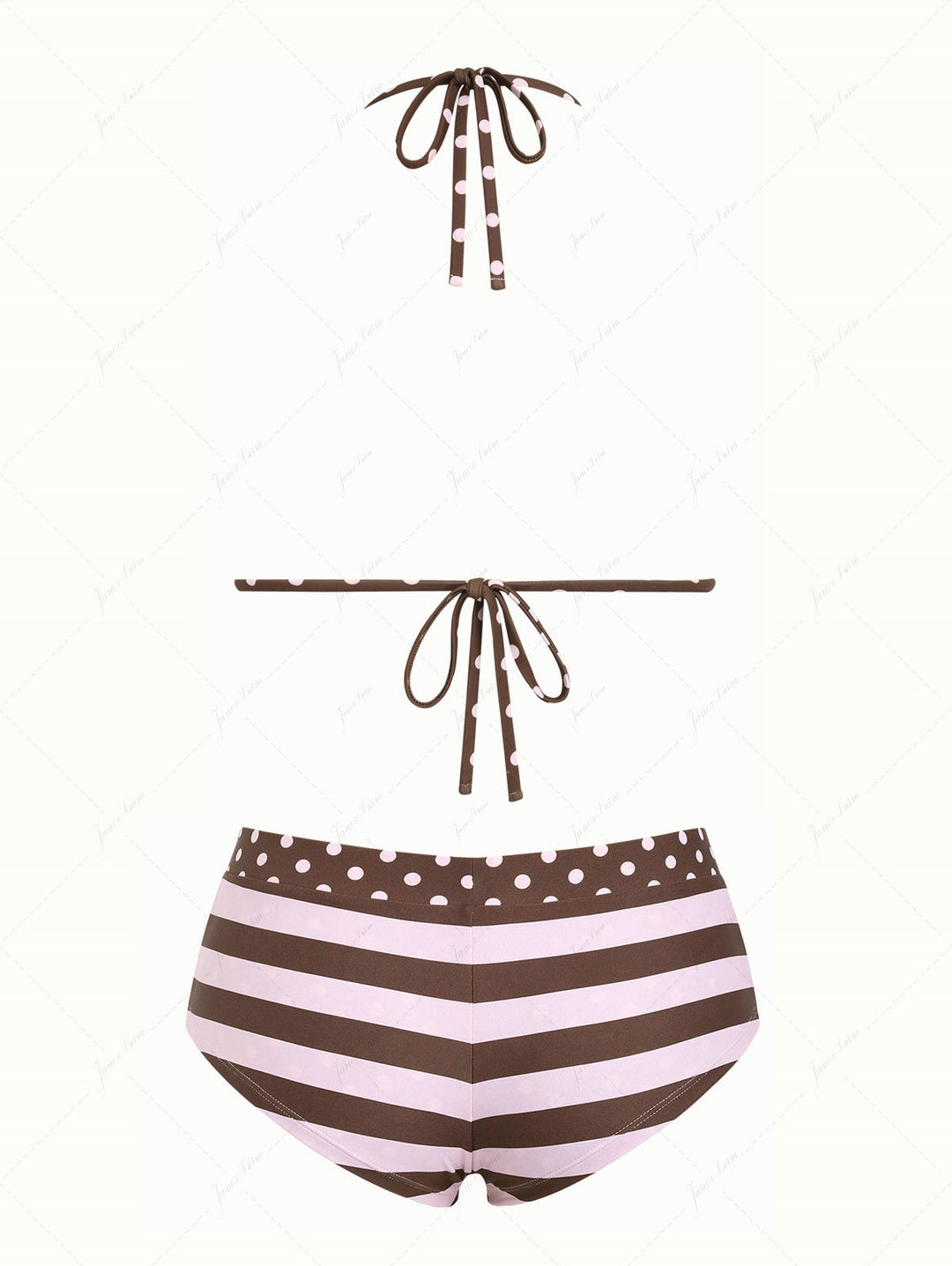 Pink Striped Polka Dot Triangle Reversible Top & Cheeky Boyshorts Bikini Set