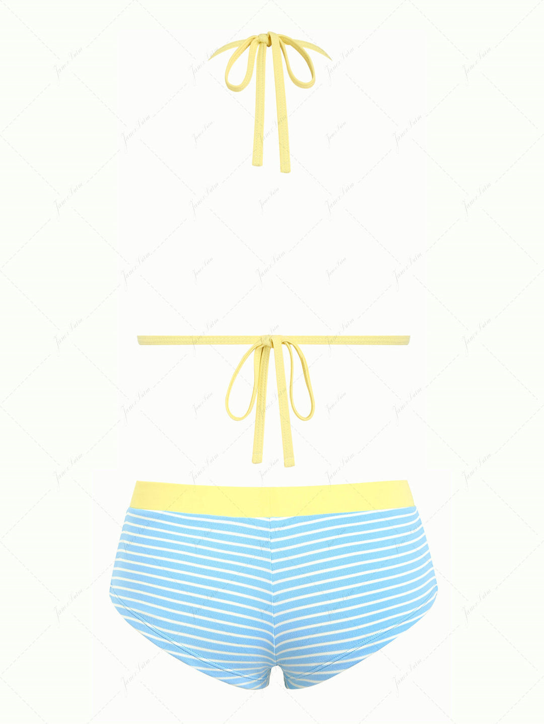 Sky Blue Striped Contrast Binding Triangle Cheeky Boyshorts Bikini Set
