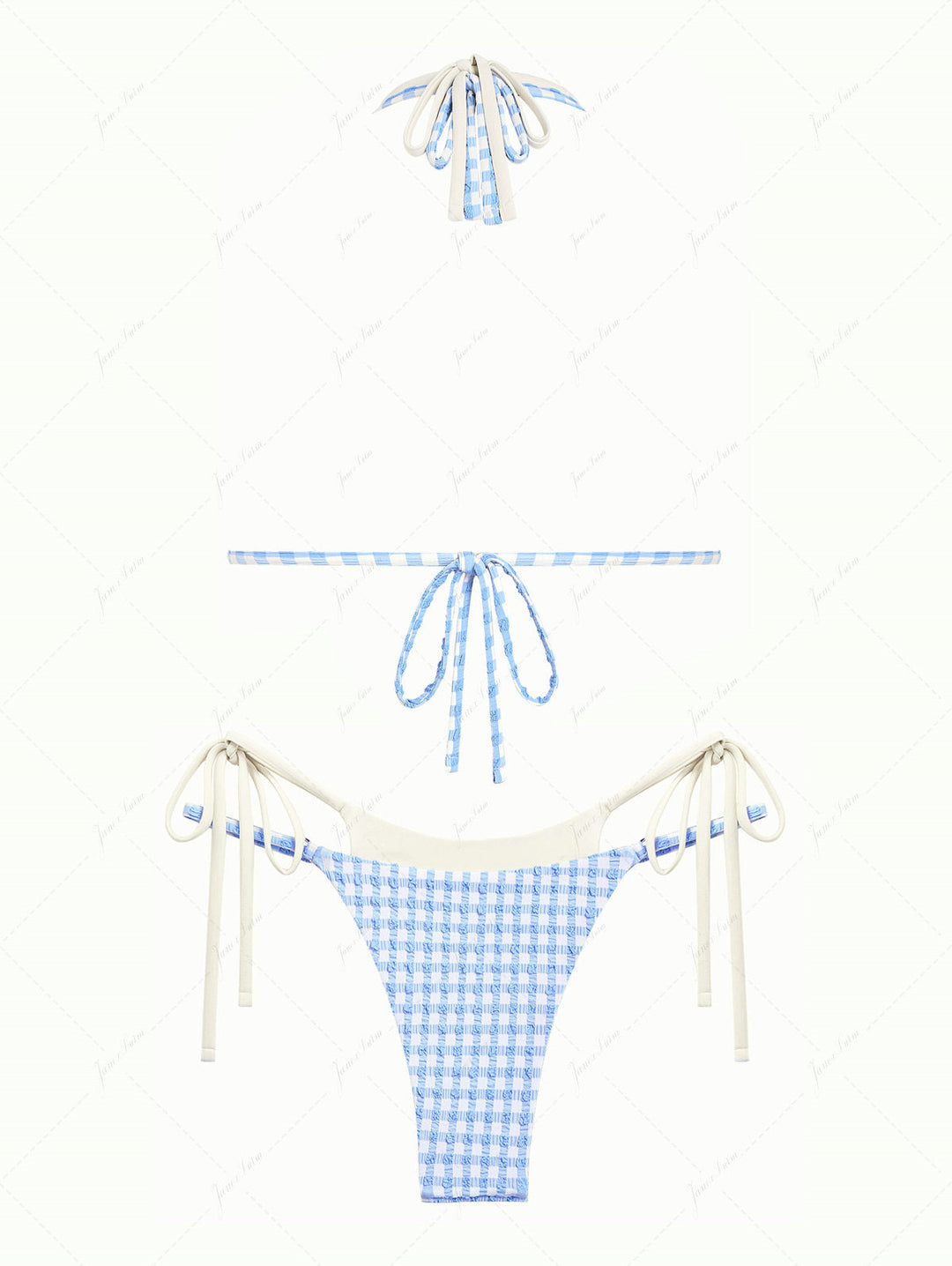 Light Blue Bubble Grid Textured O Ring Double Layer Bikini Set