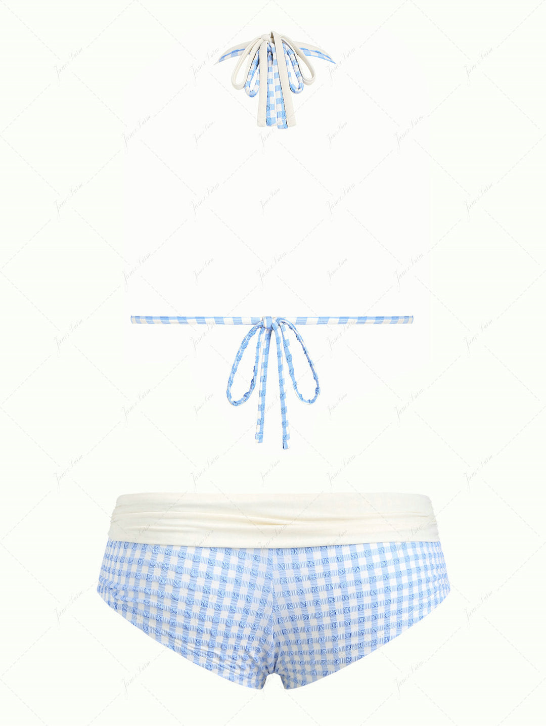 Light Blue Bubble Grid Textured O Ring Double Layer Top & Cheeky Boyshorts Bikini Set