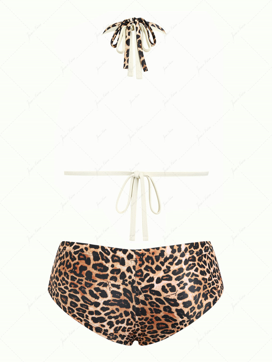 Coffee Leopard Print Lace O Ring Double Layer Top & Cheeky Boyshorts Bikini Set